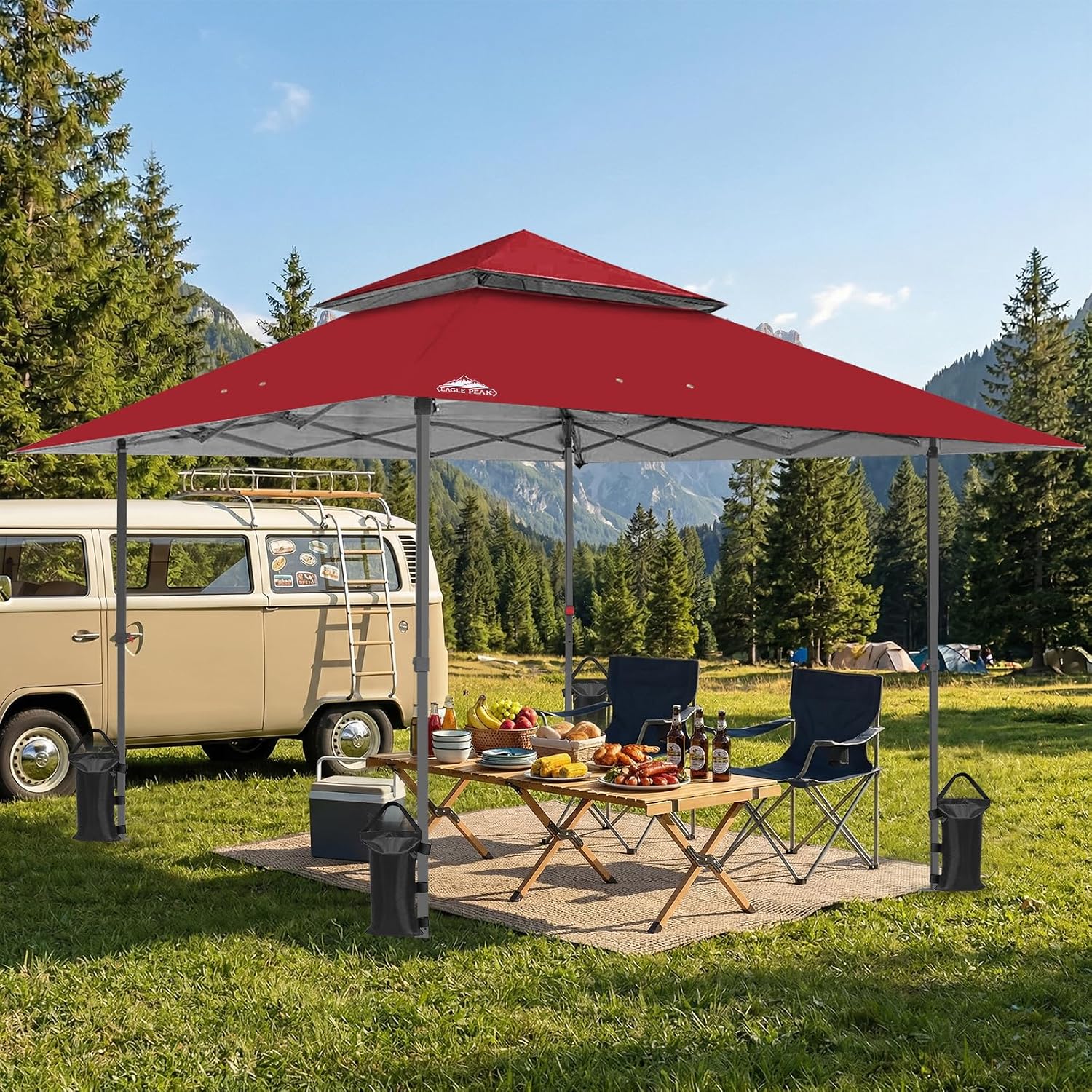 EAGLE PEAK 13x13 Straight Leg Pop Up Canopy Tent Instant Outdoor Canopy Easy Single Person Set up Folding Shelter w/Auto Extending Eaves 169 Square Feet of Shade (Red)