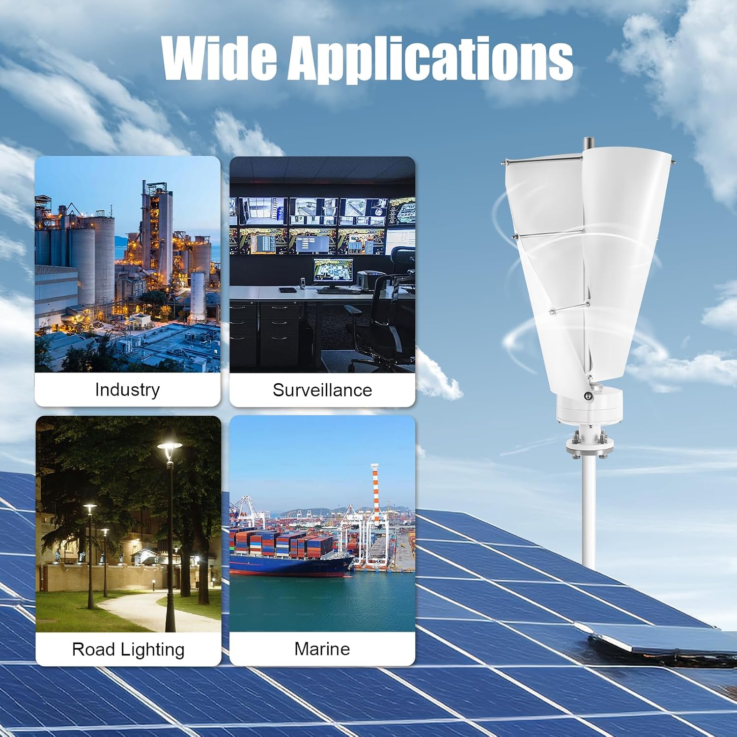 100W Vertical Axis Wind Turbine Generator, Permanent Magnet Generator with Intelligent Controller, Low Noise Helical Design Windmill for Home, Boats, Street Lighting