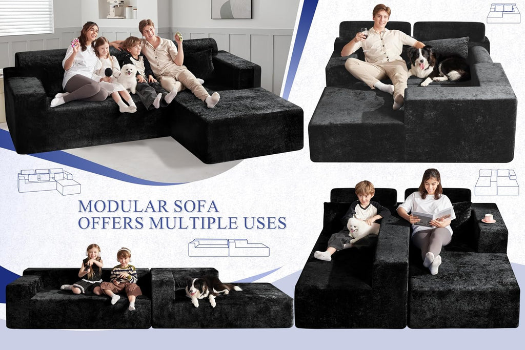 HABUTWAY 105' L-Shape Modular Sectional Sofa Couch for Living Room,No Assembly Required,Modular Comfy Sofa with Deep Seat for Living Room Bedroom,Luxury Distressed Velvet(Right,Black)