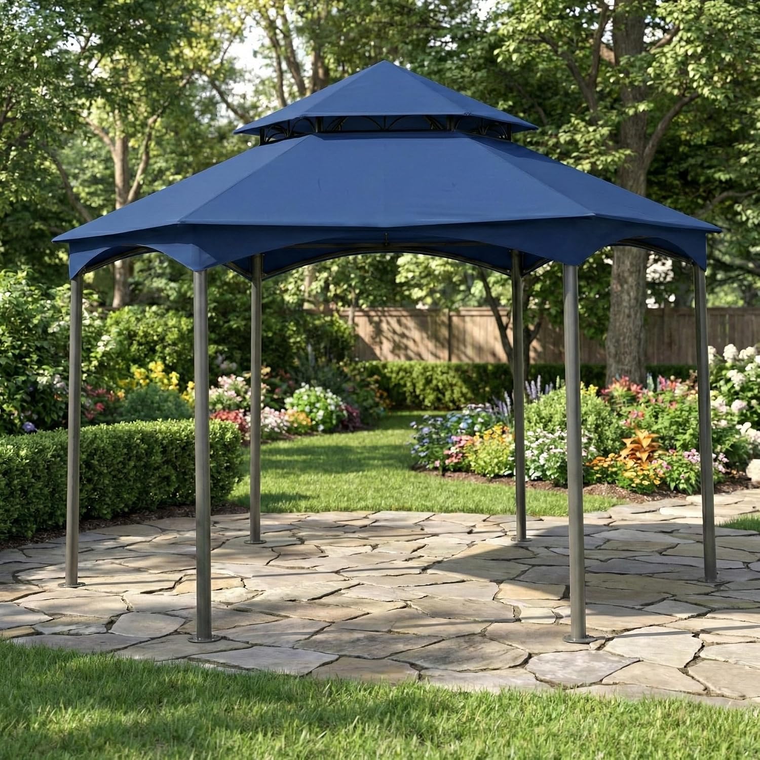 Garden Winds Reinforced RipLock 350 Replacement Canopy Top Cover Compatible with Southbay Hexagon 12' x 12' Gazebo Models L-GZ793PST-A, A111005500 - True Navy