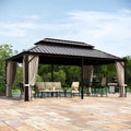MIXPATIO 12' x 20' Hardtop Gazebo, Galvanized Steel Metal Double Roof Gazebo, Permanent Outdoor Metal Pavilion with Curtain and Netting for Deck, Backyard, Patio, Lawns