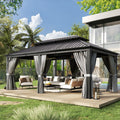 12FT X 20FT Hardtop, Galvanized Steel Dual-Layer Top, Aluminum Metal Gazebo with Netting and Curtains, Permanent Gazebo Pavilion for Party, Outdoor Dining, Wedding