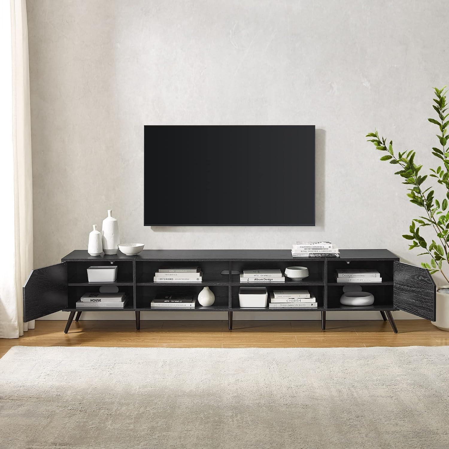 Walker Edison Nora Modern Minimal Open-Shelf TV Stand for TVs up to 90 Inches, 80 Inch, Black