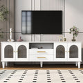 Retro TV Stand for TVs up to 75 Inches, Entertainment Center Media Console with Fluted Glass Doors and Five Solid Wood Legs for Living Room