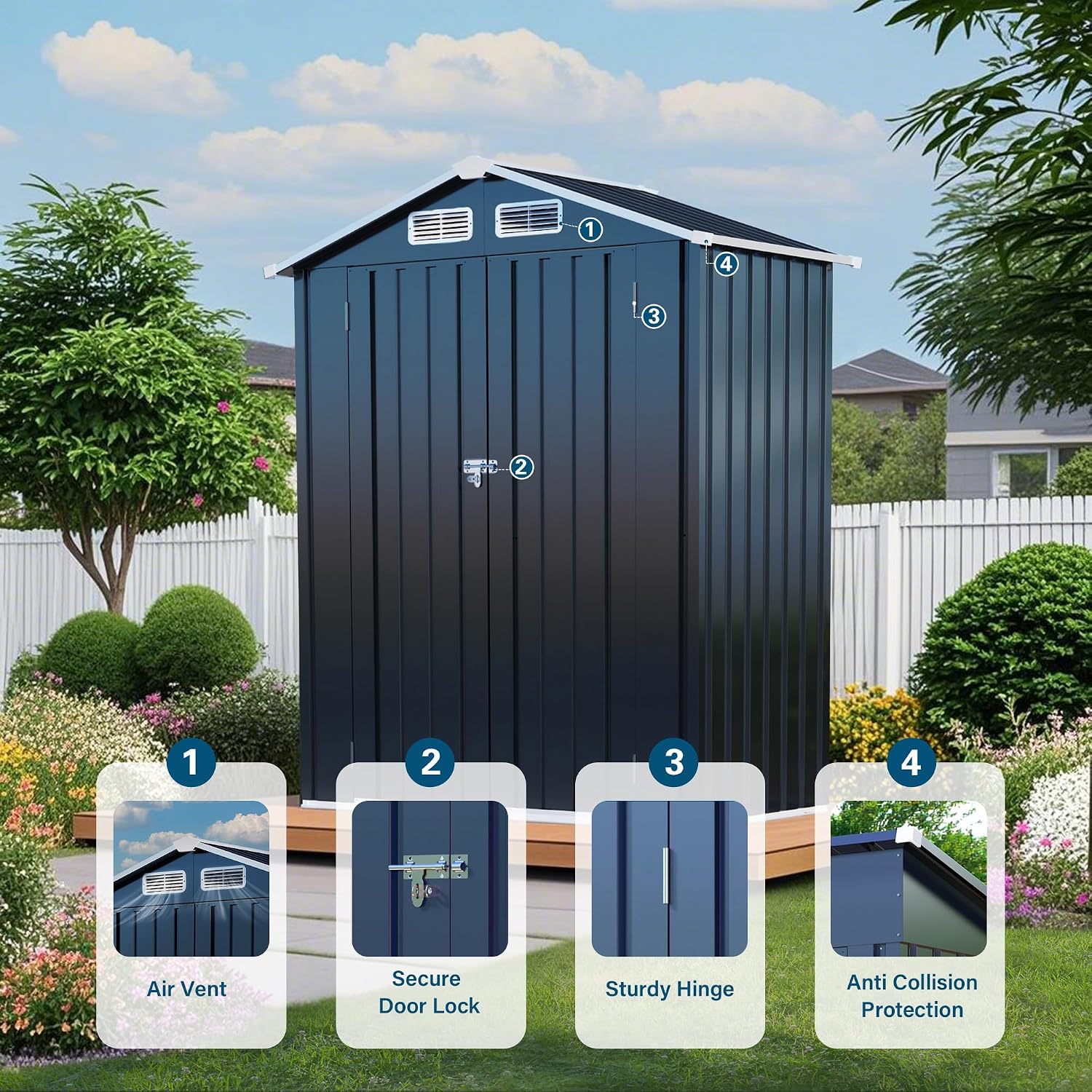 Metal Storage Shed, 5X3 FT Lockable Outdoor Tool Shed with Air Vent, Galvanized Steel Garden Shed for Backyard, Patio, Garden, Bike Storage or Outdoor Use, Grey