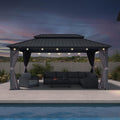 PURPLE LEAF 10'x16' Hardtop Gazebo with Lights Patio Outdoor Pavilion with Galvanized Steel Double Roof Includes Netting and Curtains for Garden Lawn Backyard Grey