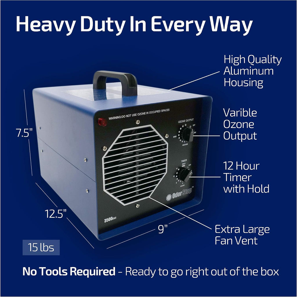 OdorStop OS3500UV2 Professional Grade Ozone Generator/UV Air Purifier for Areas of 3500 Square Feet+, For Deodorizing and Purifying Medium to Large Spaces Such as Homes and Offices