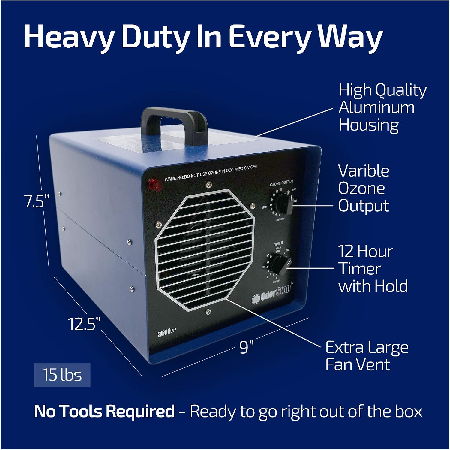 OdorStop OS3500UV2 Professional Grade Ozone Generator/UV Air Purifier for Areas of 3500 Square Feet+, For Deodorizing and Purifying Medium to Large Spaces Such as Homes and Offices