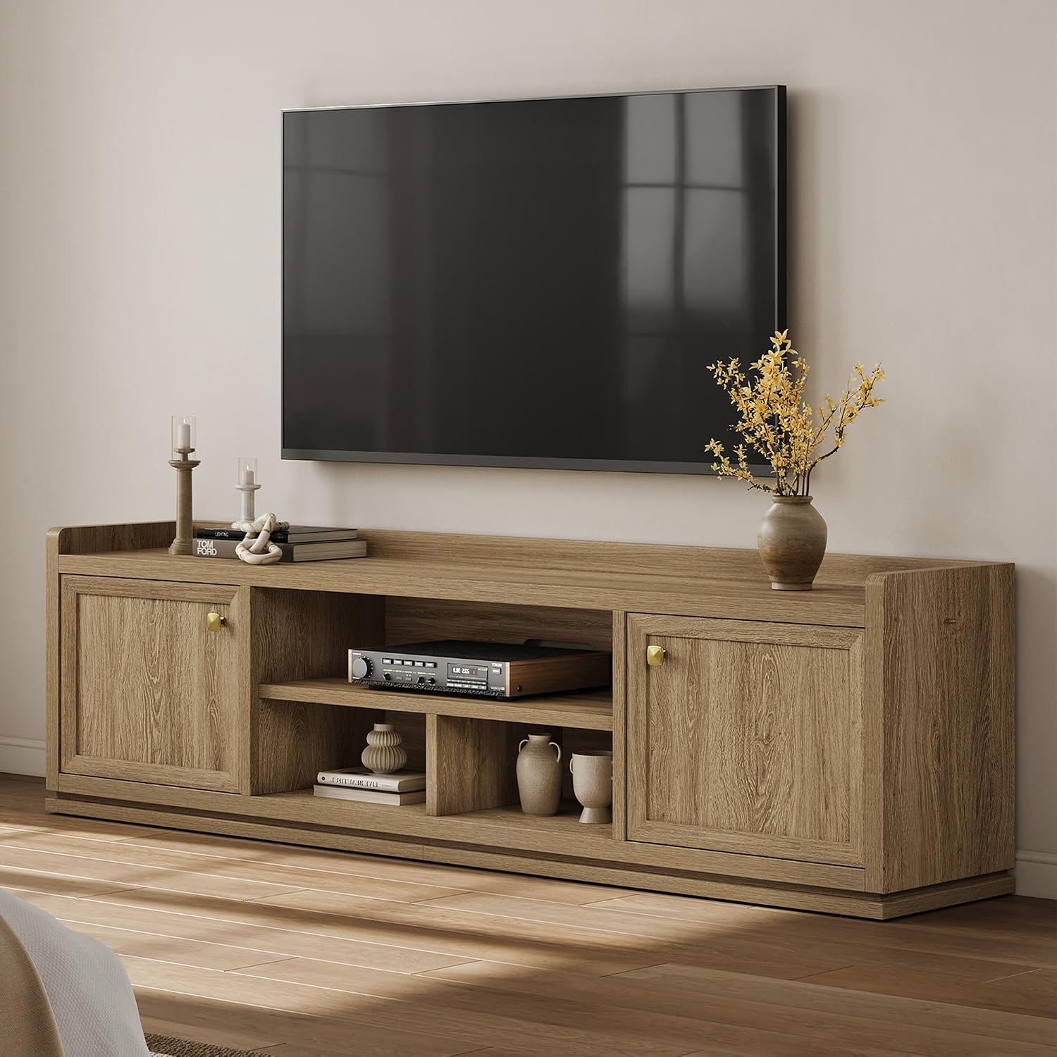 SICOTAS TV Stand Entertainment Center - 67' TV Console for Living Room Modern TV Stand for Bedroom, Media Console with Shelf and Cabinet, Entertainment Stand for TVs up to 65 75 Inch(Brown Oak)