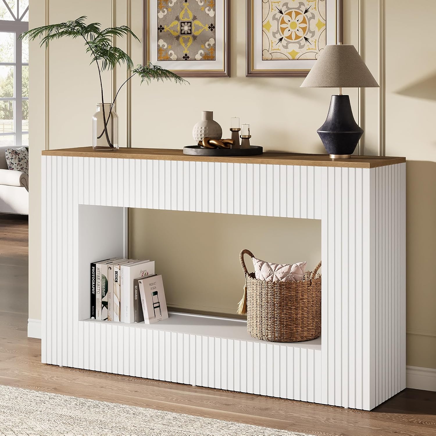 Tribesigns Modern Console Table, 55-Inch Wood Entryway Table with Storage, Narrow Long Sofa Table Behind Couch Table for Living Room, Foyer, Hallway, White