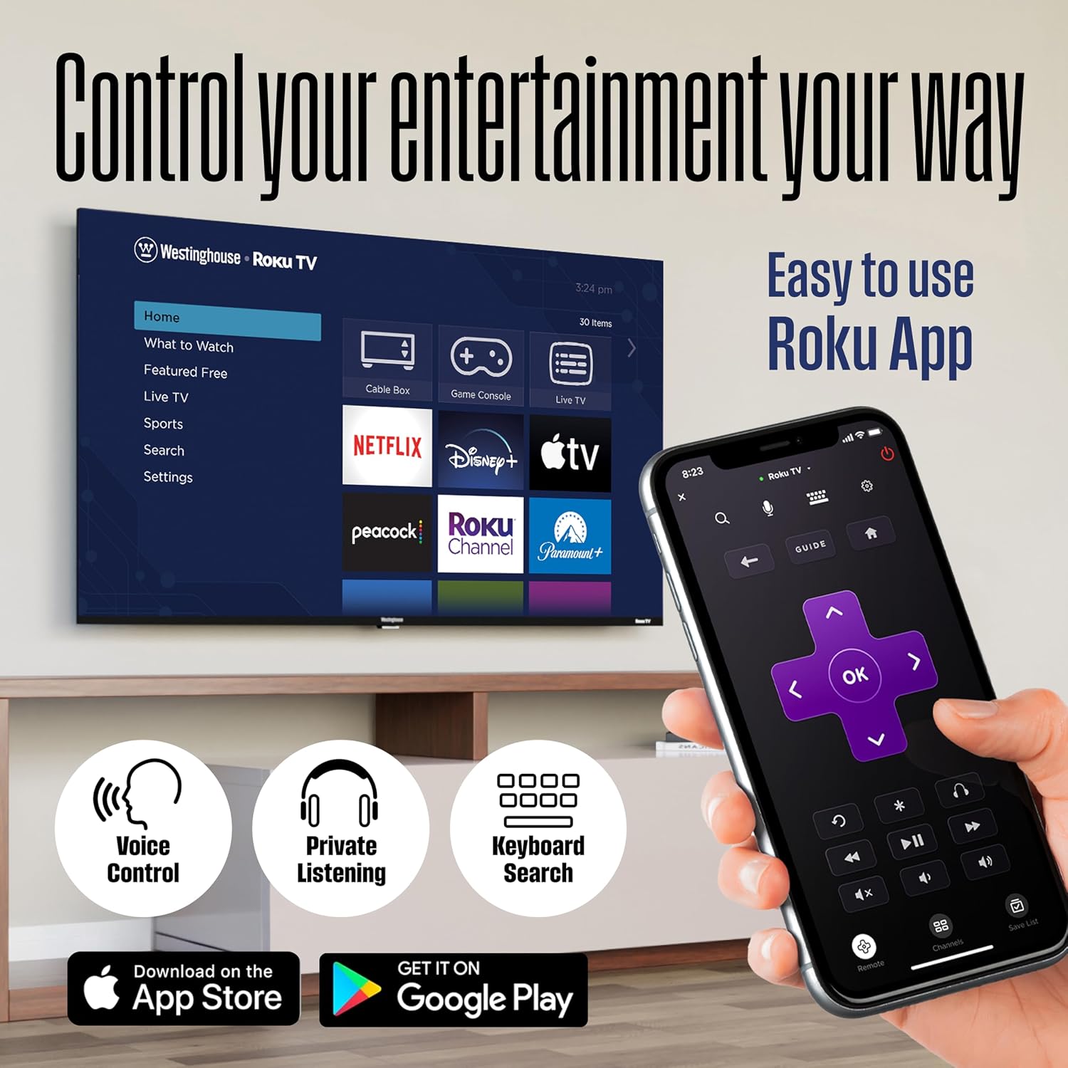 Westinghouse Roku TV - 32 Inch Smart TV, HD QLED Television w/Dolby Digital+, Wi-Fi & Mobile App Connectivity, Flat Screen, Bluetooth, Compatible w/Apple AirPlay, Alexa, & Google Assistant
