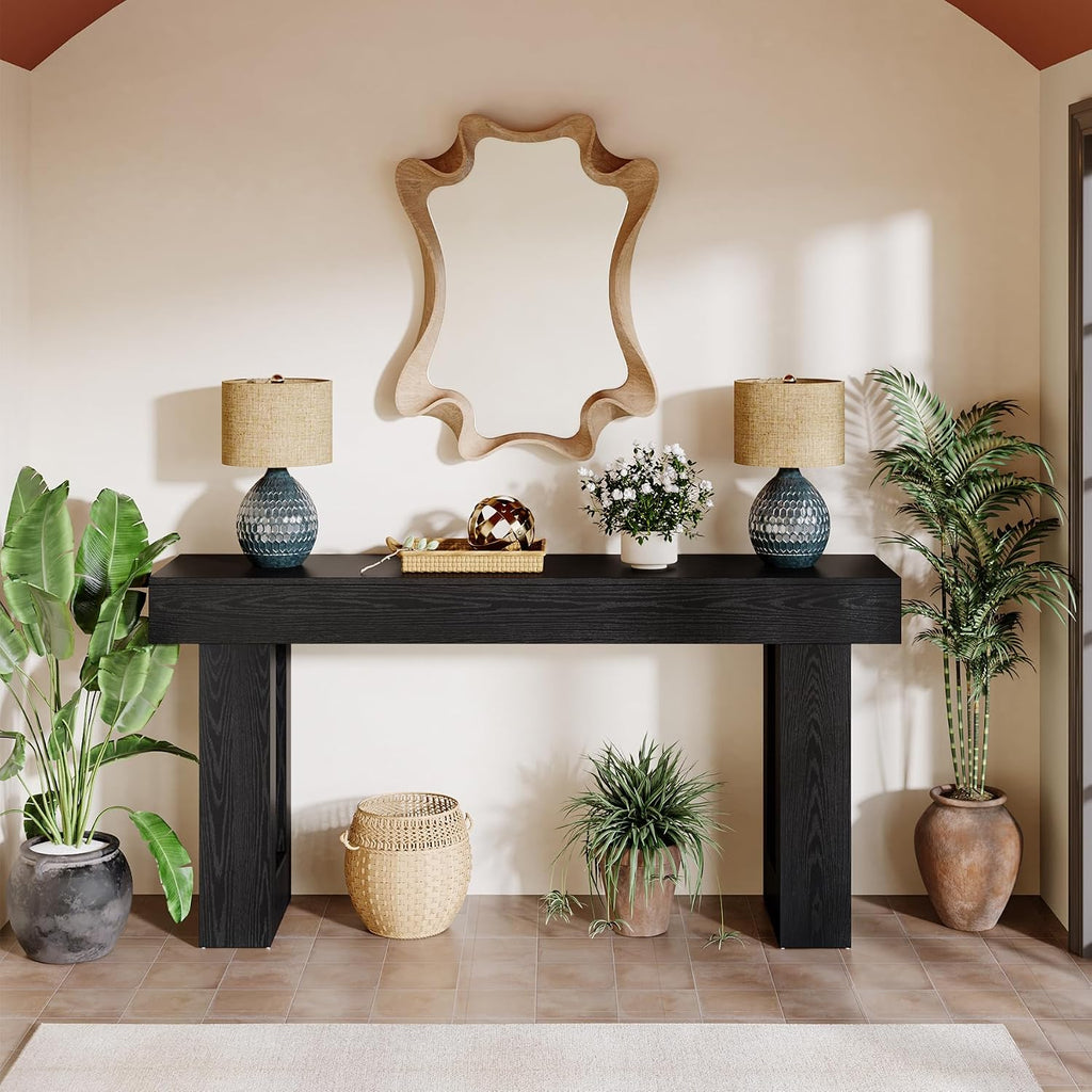 Tribesigns 63-Inch Long Console Table, Farmhouse Wooden Sofa Table Behind The Couch, Narrow Entryway Table for Entrance, Hallway, Living Room (Black)