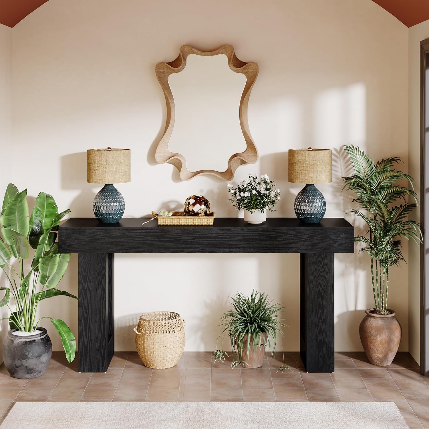 Tribesigns 63-Inch Long Console Table, Farmhouse Wooden Sofa Table Behind The Couch, Narrow Entryway Table for Entrance, Hallway, Living Room (Black)