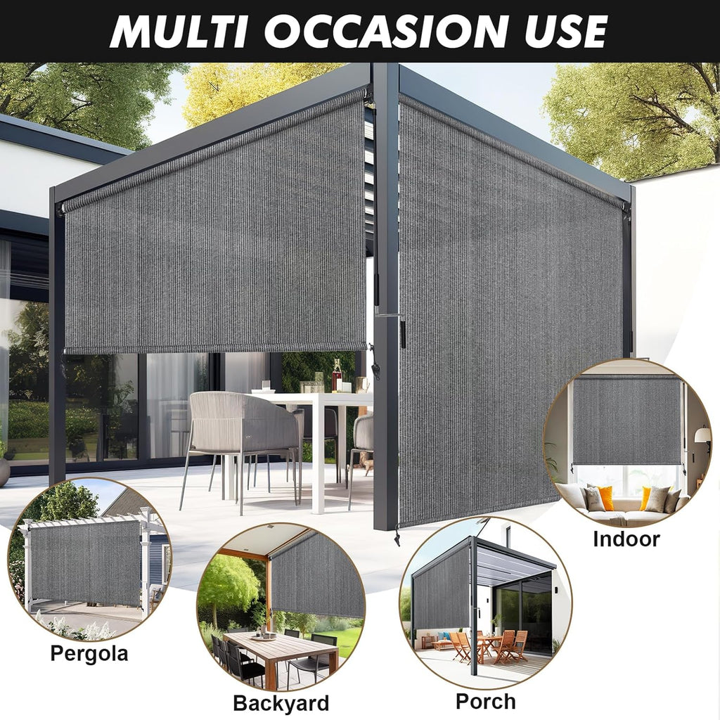 Artpuch Custom Size Outdoor Roller Shade 3' W x 6' H, Cordless Patio Shades Roll Up Outdoor Blinds with 5% Openness Solar Fabric Light Filtering for Porch, Gazebo, Pergola, Grey