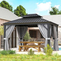 oneinmil 10' x 12' Hardtop Gazebo, Galvanized Steel Double Roof, Aluminum Frame Outdoor Metal Gazebo with Privacy Curtains and Mosquito Netting, for Gardens, Patios, and Lawns