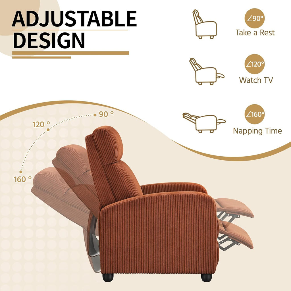 Yaheetech 2-Seat Corduroy Pushback Recliner Chair Living Room Chair with Thick Seat Cushion and Backrest Reclining Chair for Living Room Brick Red