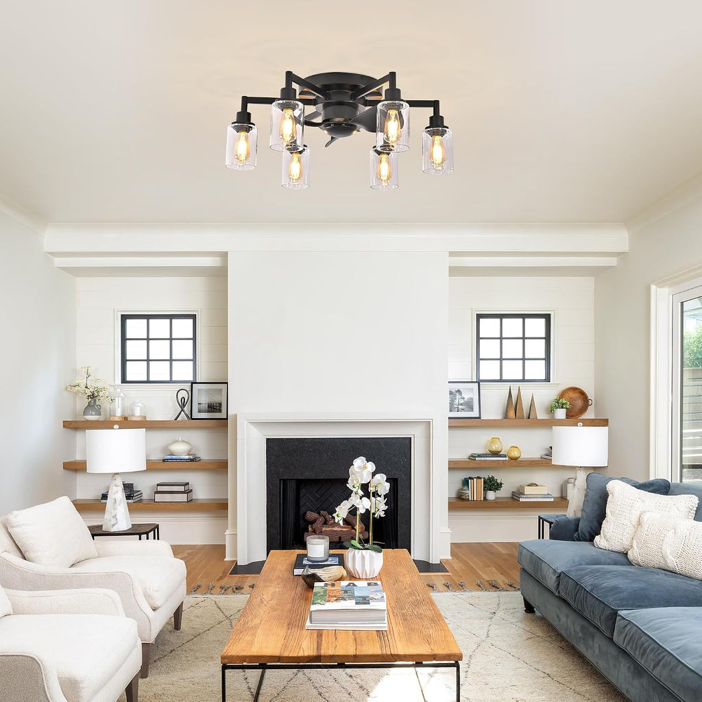 Garwarm 26.4' Ceiling Fans with Lights, Black Flush Mount Ceiling Fan with Lights Remote Control,Low Profile Bladeless Ceiling Fan Light Fixture for Bedroom, Kitchen, Dining Room