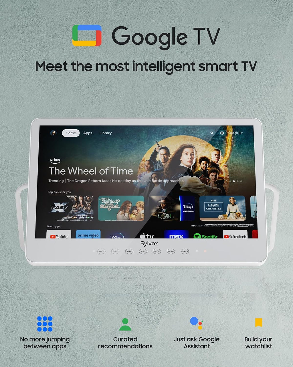 SYLVOX Waterproof Portable TV, 15.6' Shower TV 1080P Smart TVs for Bathroom, 10000mAh Rechargeable Battery Operated (4-6H Play Time), IP66 Waterproof, Voice Assistant, 360° Rotating Kickstand