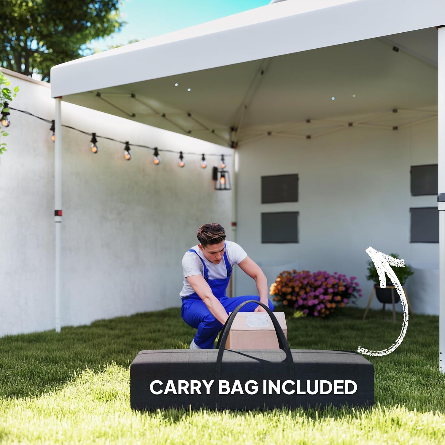 Outsunny 10' x 10' Pop Up Canopy Tent with Sidewall, UPF50+ Instant Sun Shelter with Storage Pockets, Vented Roof for Parties, Height Adjustable, Carry Bag, Sand Bags for Outdoor Patio, White