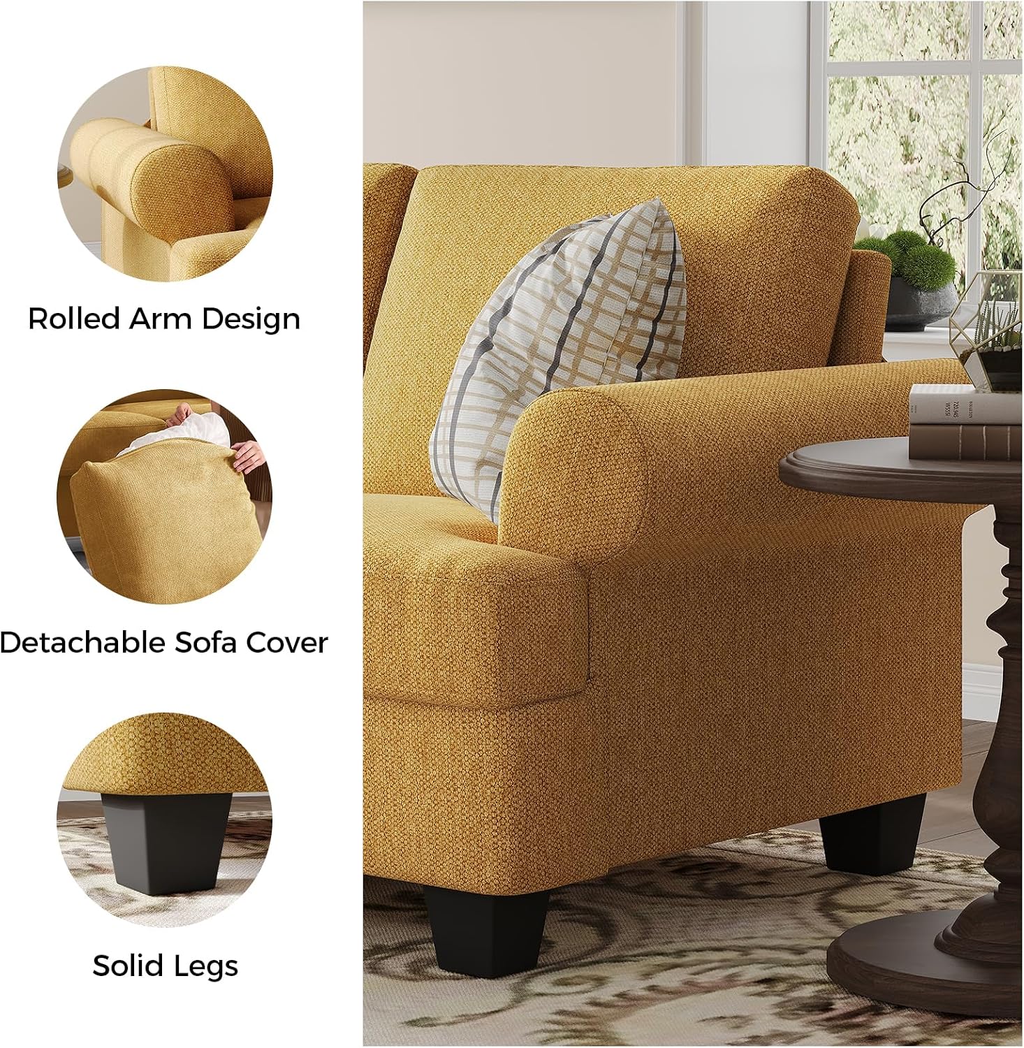 COPIAE 91 Inch Lawson Sofa with Extra Deep Seats Oversize, Mid-Century 3-Seat Sofa Couch, for Living Room, Apartment, Lounge, Yellow