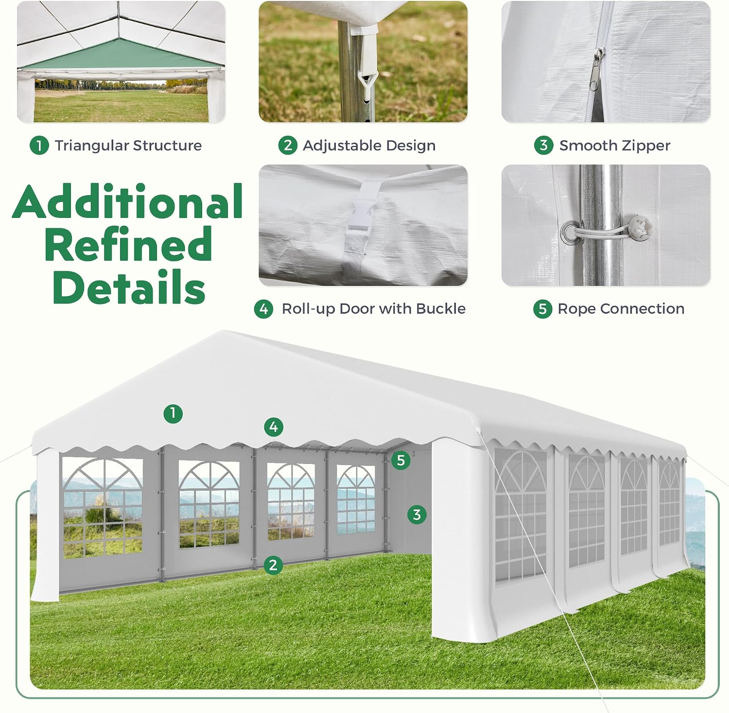 EROMMY 20X30FT Party Tent, White Outdoor Wedding Canopy with Removable Sidewalls and Church Windows, Heavy Duty Pavilion Shelter for Events, Celebrations, and Gatherings