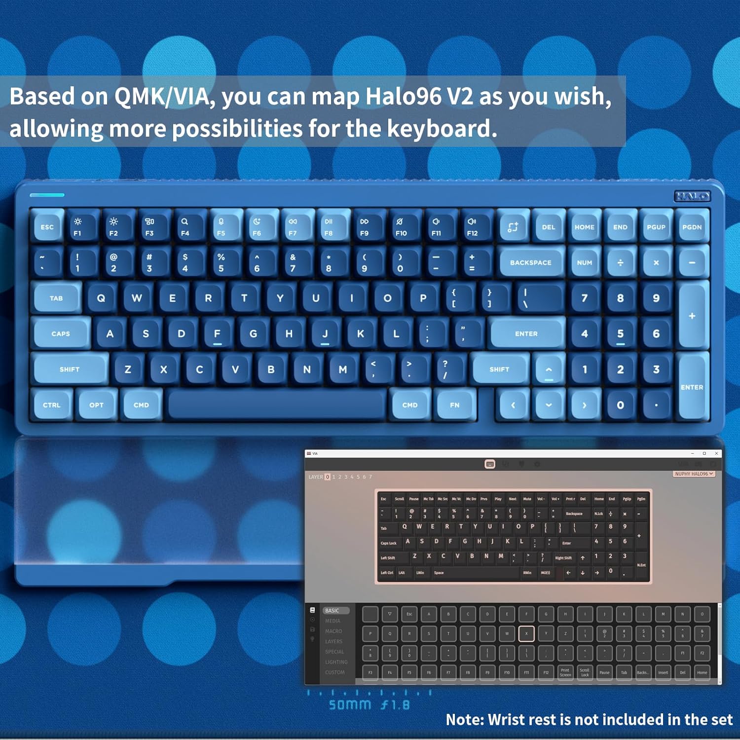 nuphy Halo96 V2 Wireless Keyboard,Gasket Structure,96% Hot Swappable Gaming Keyboard, 99 Kyes RGB Backlit Mechanical Keyboard, Support QMK/VIA,Bluetooth/USB-C/2.4GHz-Blue,Raspberry Switches(46gf)