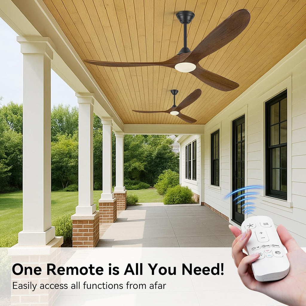 60'' Modern Wood Ceiling Fans with Light Remote, 3 Blades Smart Ceiling Fan Alexa/APP Control, Outdoor Indoor Reversible Quiet DC Fan Dimmable for Patios Living room, Brown Propeller Farmhouse