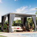 10×13 FT Aluminum Louvered Pergola,Outdoor Metal Pergola with Adjustable Waterproof Louvered Roof, Outdoor Gazebo with Curtains & Nets for Patio,Backyard,Garden (Grey)