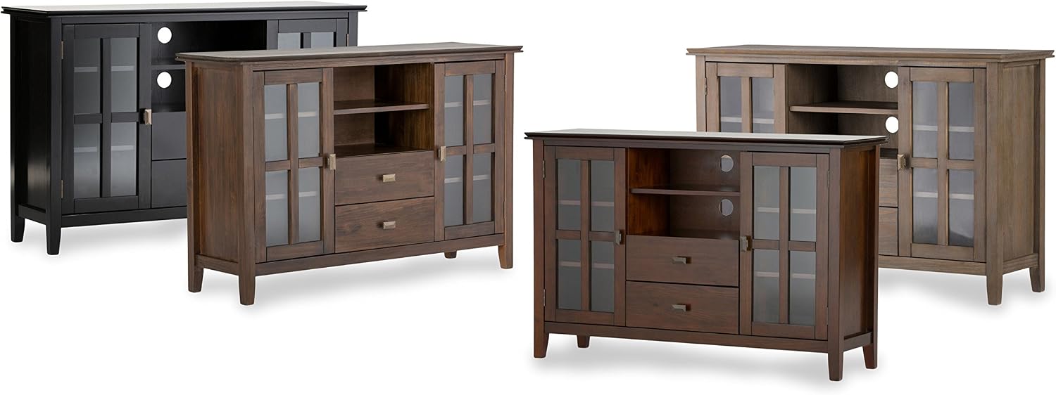 SIMPLIHOME Artisan TV Stand - 53 inch Wide Solid Wood Tall Media Console in Black, Contemporary Entertainment Center for Living Room for TVs up to 60 Inches with Drawers and Cable Management