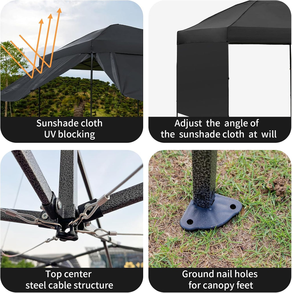 10x10 Pop Up Canopy Tent with 2 Sidewalls, Easy UpCanopy Outdoor Party Sun Shade Tent Portable Gazebofor Beach Camping Events with Carry Bag and 4 SandBags