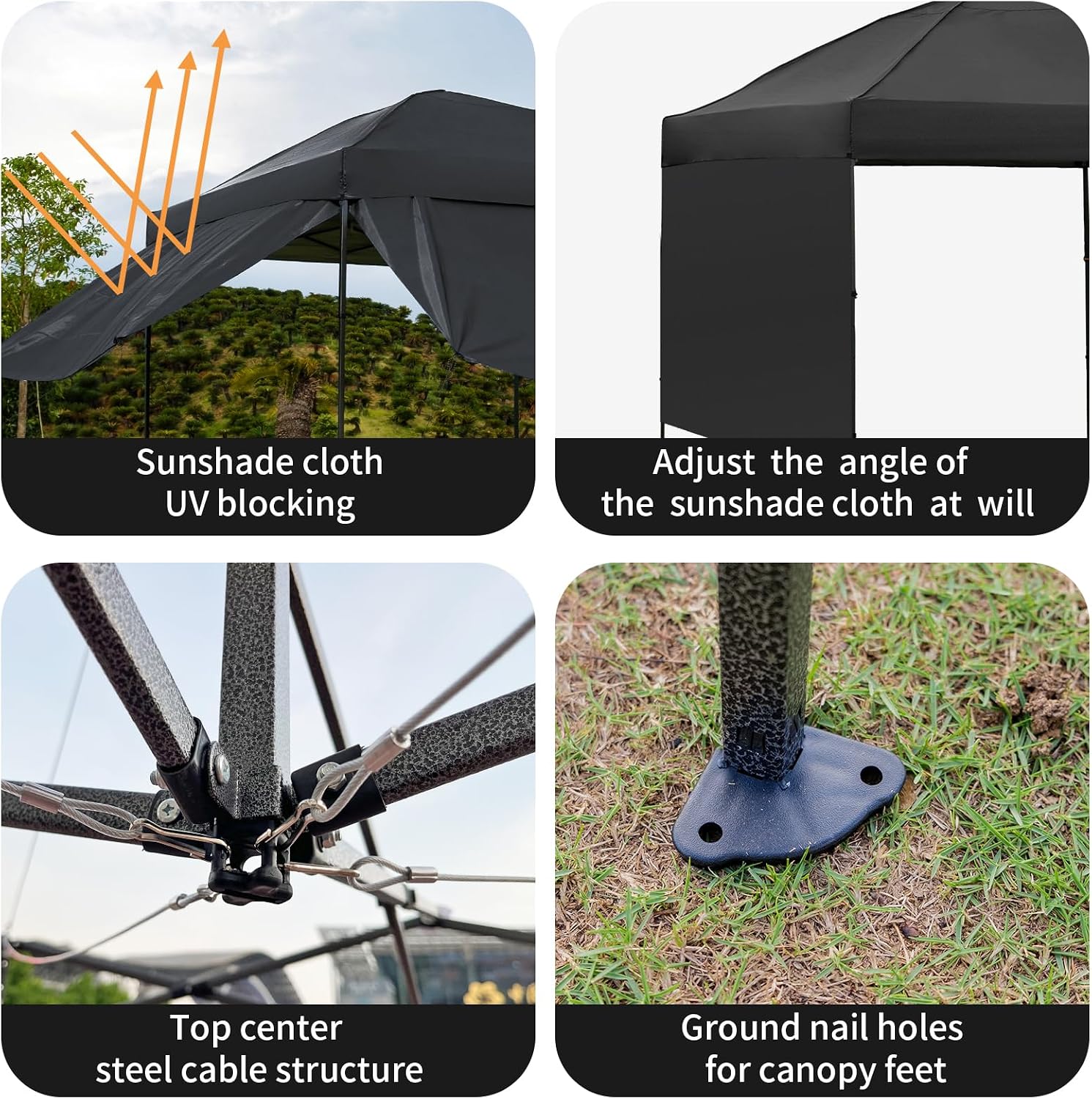 10x10 Pop Up Canopy Tent with 2 Sidewalls, Easy UpCanopy Outdoor Party Sun Shade Tent Portable Gazebofor Beach Camping Events with Carry Bag and 4 SandBags