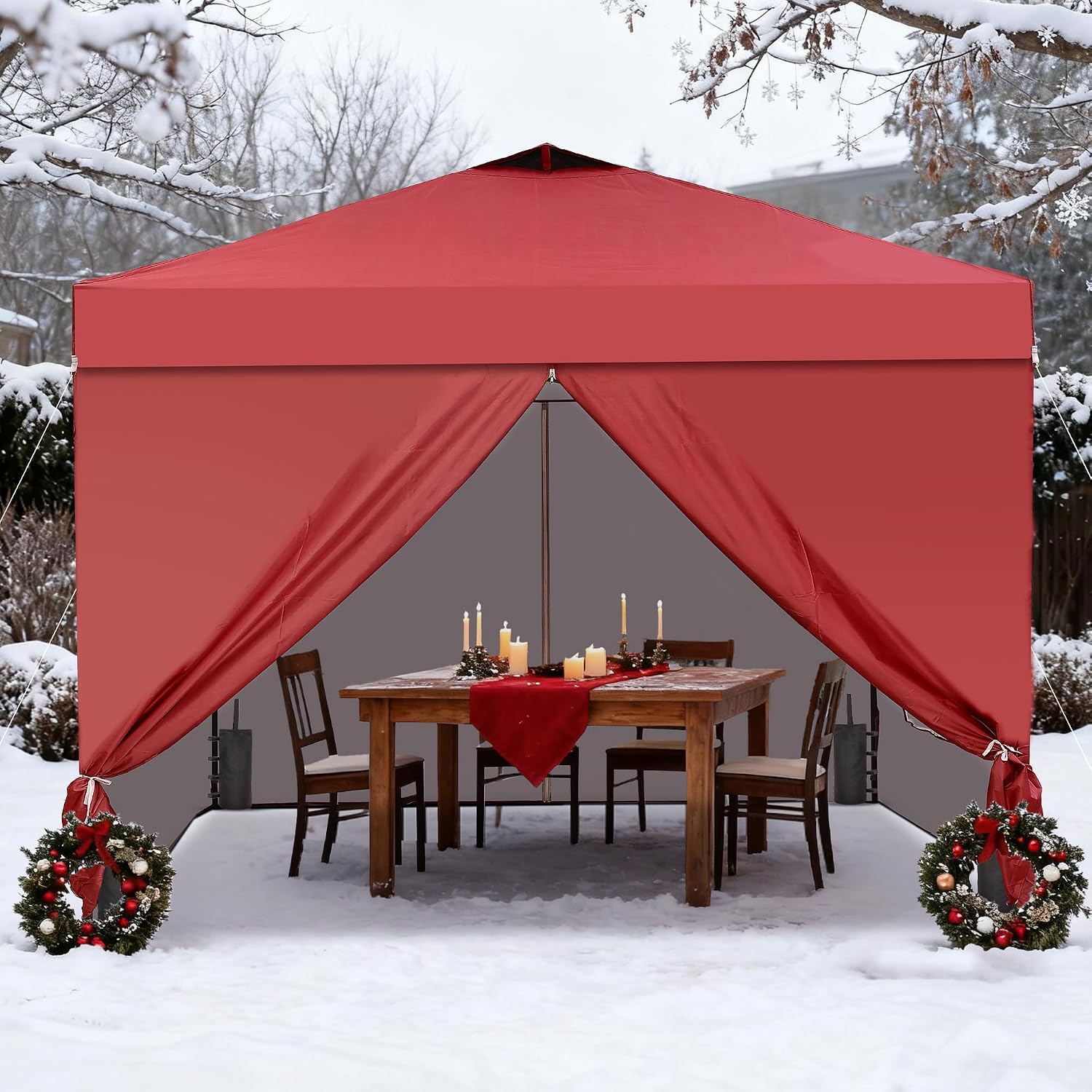 GDY 10x10 Pop Up Canopy Tent with 4 Sidewalls, Easy Set up with One Push Lift Outdoor Silver Coated Beach Gazebos, Carpas with 4 Sandbags, for Pool, Events, Parties, and Camping, Red.