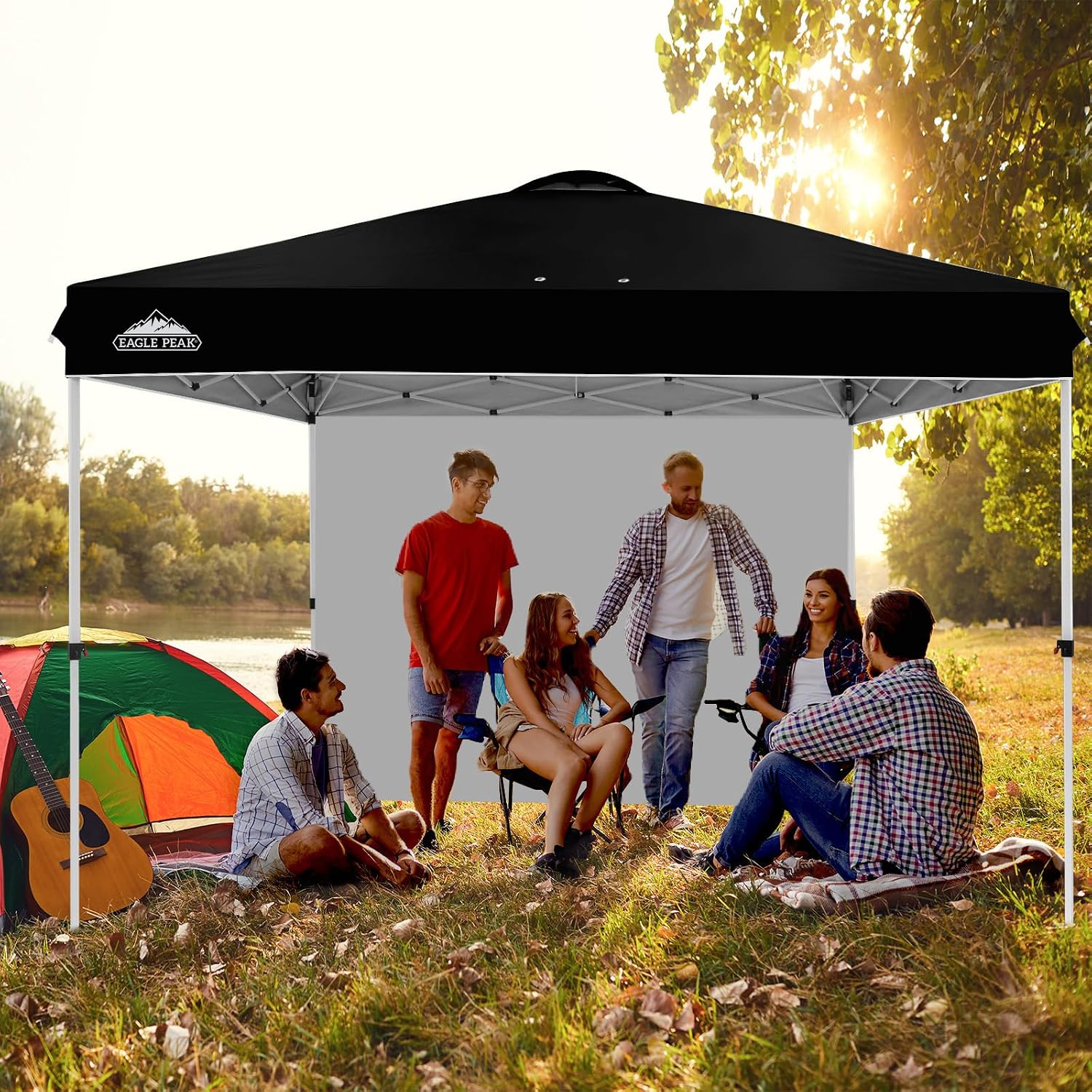 EAGLE PEAK Commercial Canopy 12x12 Pop Up Canopy Tent with 1 Sidewall, Easy Setup Heavy Duty Instant Event Shelter for Vendors & Markets, Outdoor Sun Shade, Black