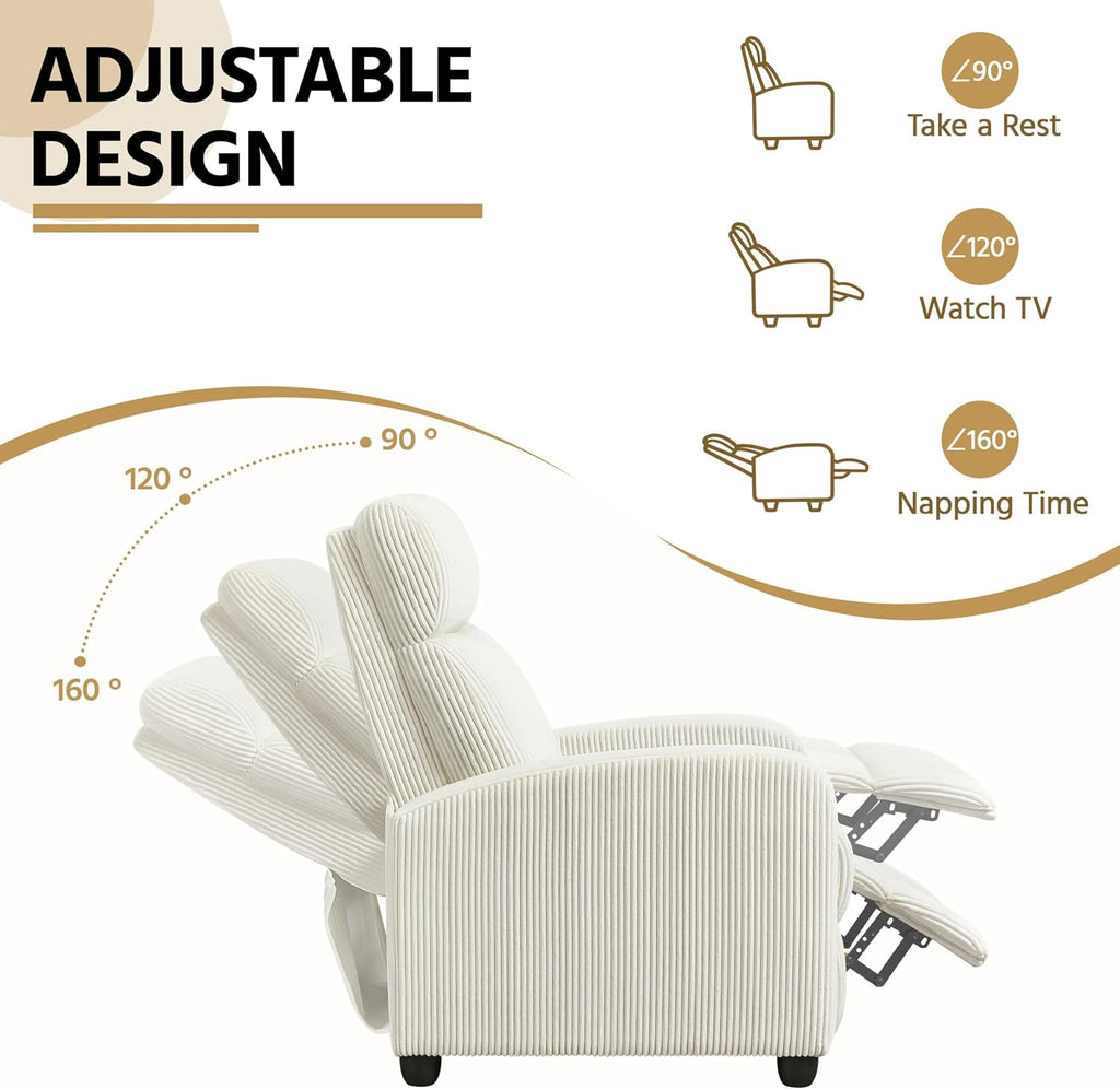 Yaheetech 2-Seat Corduroy Pushback Recliner Chair Living Room Chair with Thick Seat Cushion and Backrest Reclining Chair for Living Room Beige