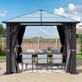 10'x10' Hardtop Gazebo, Outdoor Polycarbonate Roof Gazebo Metal Frame Permanent Pavilion with Netting & Curtains for Garden, Patio, Lawns(Grey)