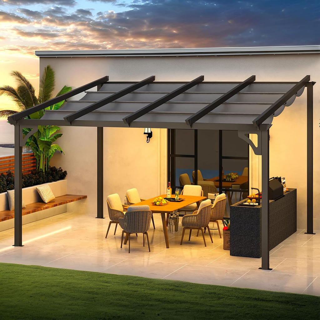 AECOJOY Retractable 10' x 14' Gazebo Pergola for Patio, Adjustable Sun Shade Canopy Roof, Small Wall-Mounted Lean to Outdoor Pergolas and Gazebos Clearance, Metal Awnings for Decks, Patio