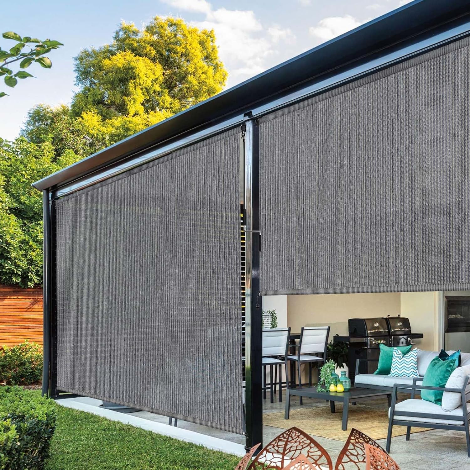 Outdoor Roller Shades,Exterior Cordless Patio Shades Roll Up Blinds for Porch Gazebo Pergola Backyard,Outdoor Blinds for Patio Privacy Screen Protection UV Sun Blocking Fade-Resistant 10ft Wide x 8 H