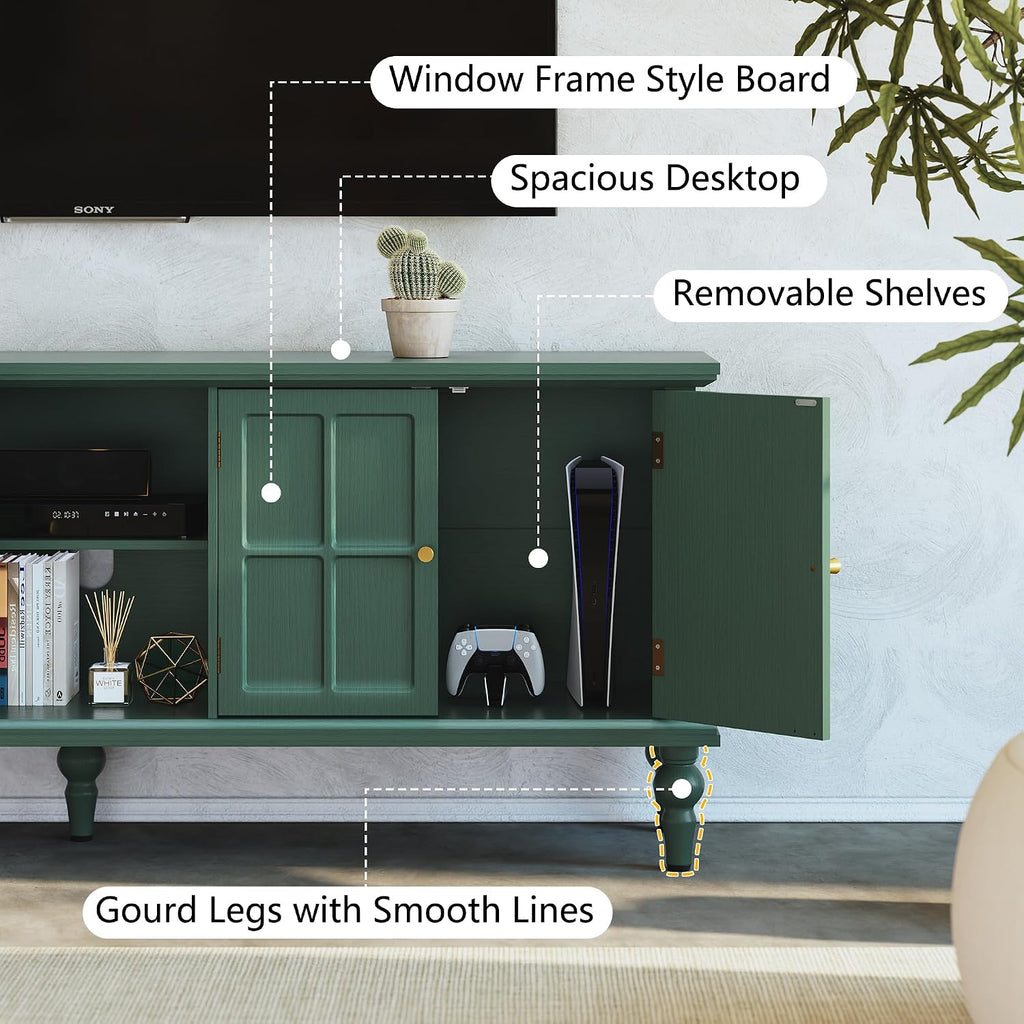 3More 67' Mid Century Modern TV Stand with Window Design,Wood Entertainment Center with Open Shelf,Up to 70' Media TV for Living Room or Bedroom,Green