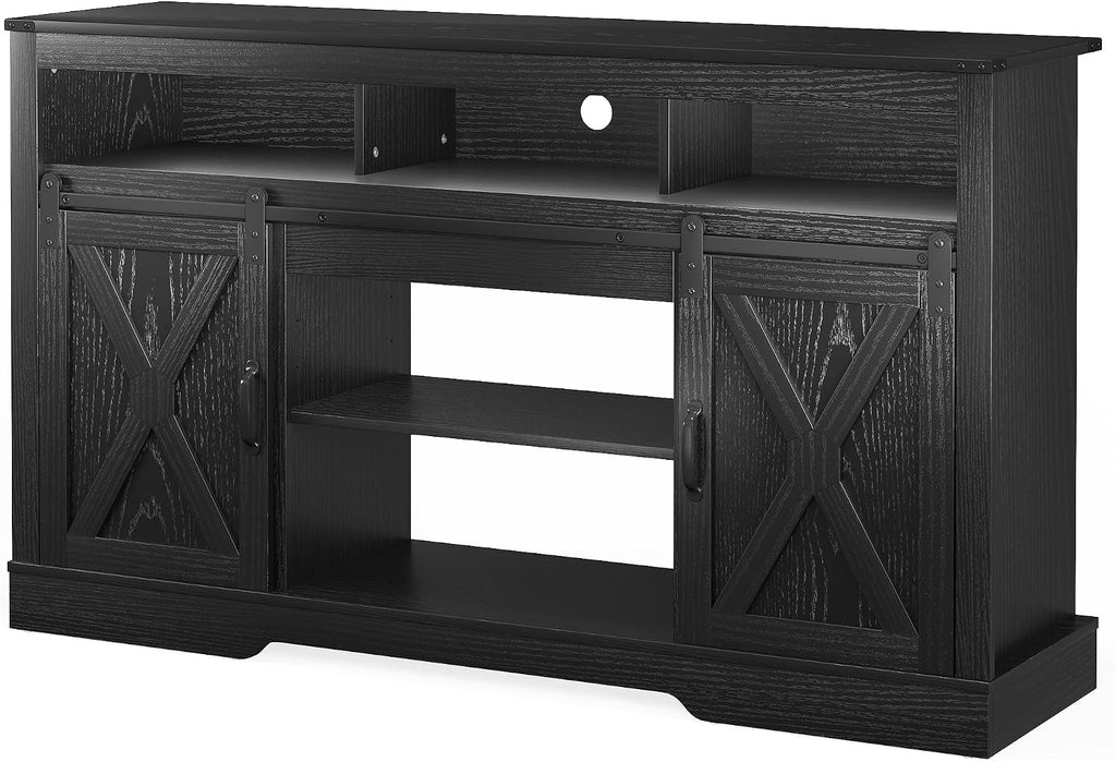 RoyalCraft Farmhouse TV Stand for 65+ Inch TV, Tall Entertainment Center with Storage Cabinets and Sliding Barn Doors, Mid Century Modern Media TV Console Table for Living Room (Rustic Black)