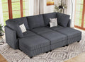 Belffin Modular Sectional Sleeper Sofa with Storage Seat 6 Seat Sectional Sleeper Sofa Bed Corduroy Sectional Couch with Reversible Chaise Dark Grey Modular Couch for Living Room