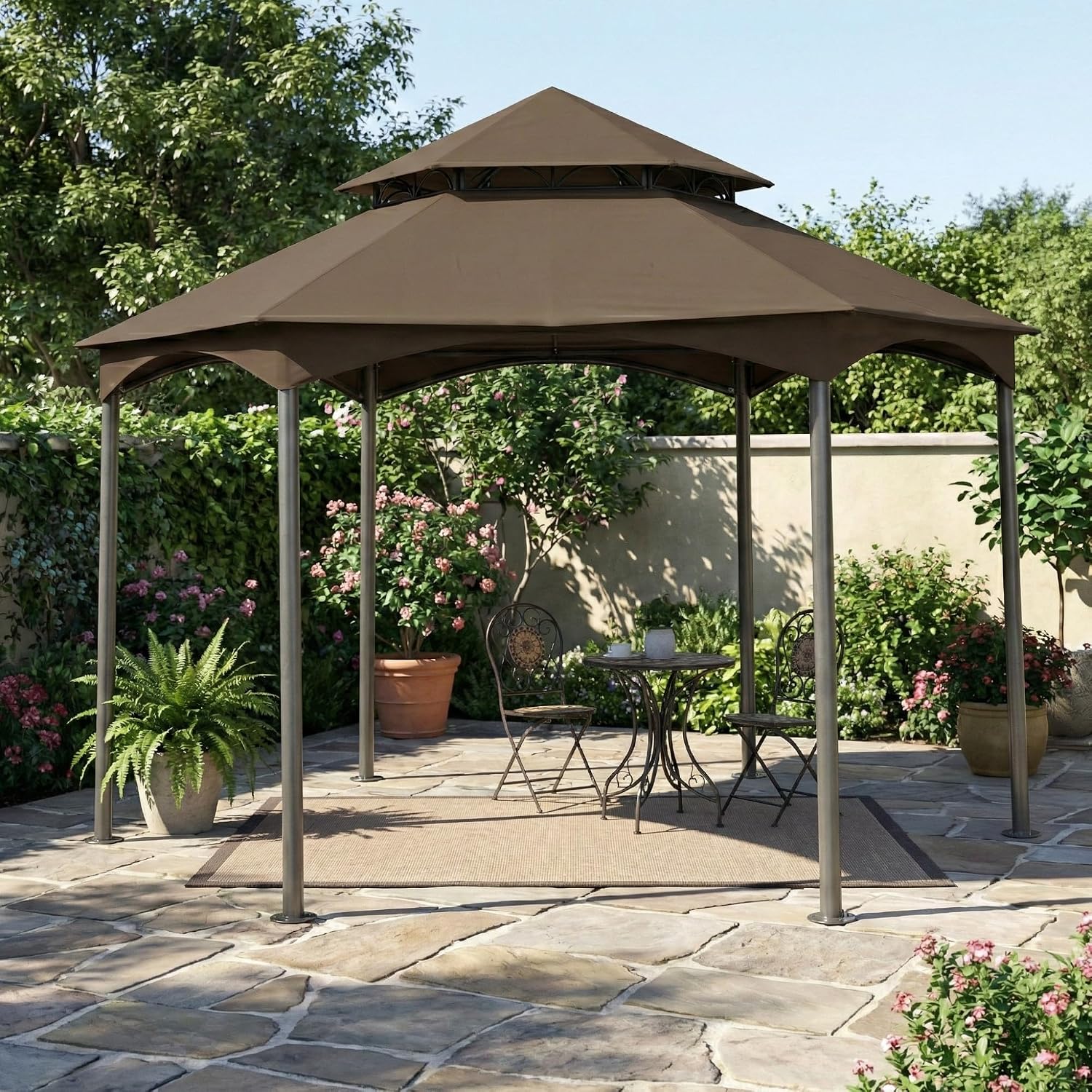 Garden Winds Reinforced RipLock 350 Replacement Canopy Top Cover Compatible with Southbay Hexagon 12' x 12' Gazebo Models L-GZ793PST-A, A111005500 - Nutmeg