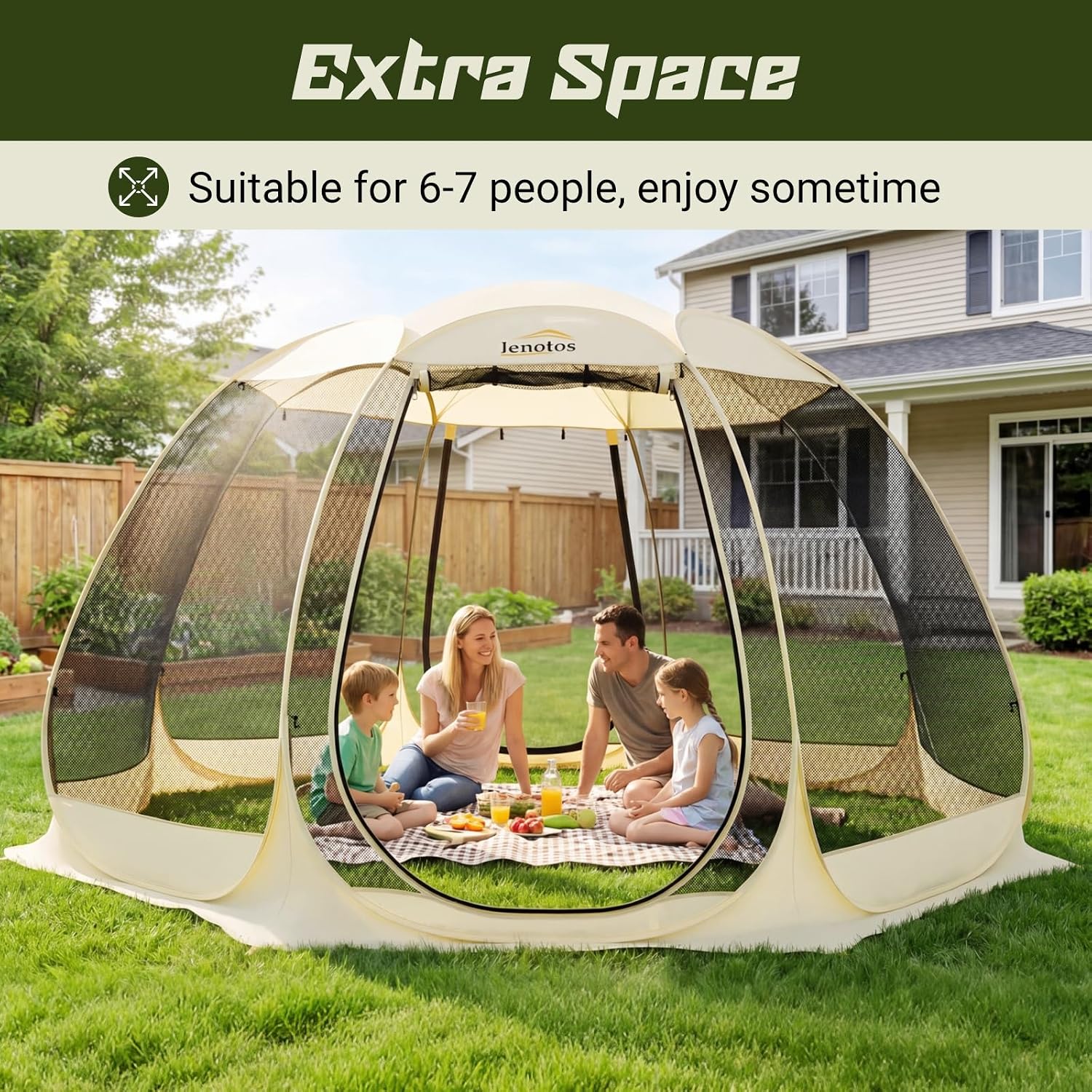 Lenotos Pop Up Screen House, 12.5'x12.5' Outdoor Screen Tent for Camping, Screened Gazebo with Mosquito Netting, Carry Bag