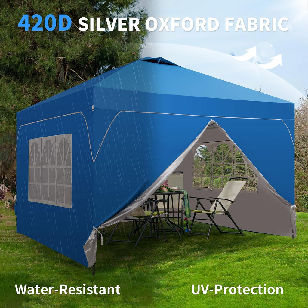 8x8 Pop Up Canopy Tent with One Push Setup, Portable Sun Shade Tent, Instant Easy Up Canopy with 4-Sidewalls & Hand Bag, Outdoor Fldable Gazebo with Vent Top, Blue.