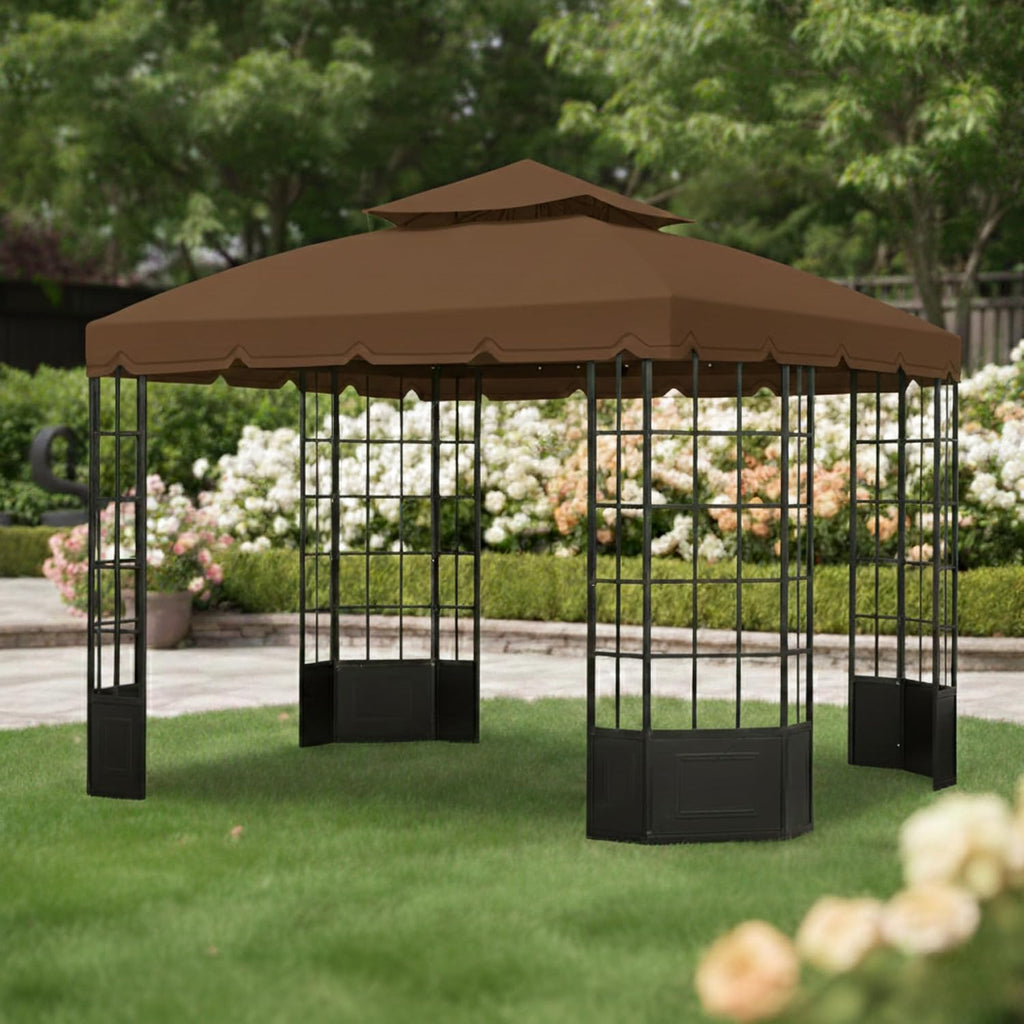 Garden Winds Reinforced RipLock 350 Replacement Canopy Top Cover Compatible with Bay Window 10' x 12' Gazebo Models L-GZ120PST-2, L-GZ120PST-2D - Nutmeg