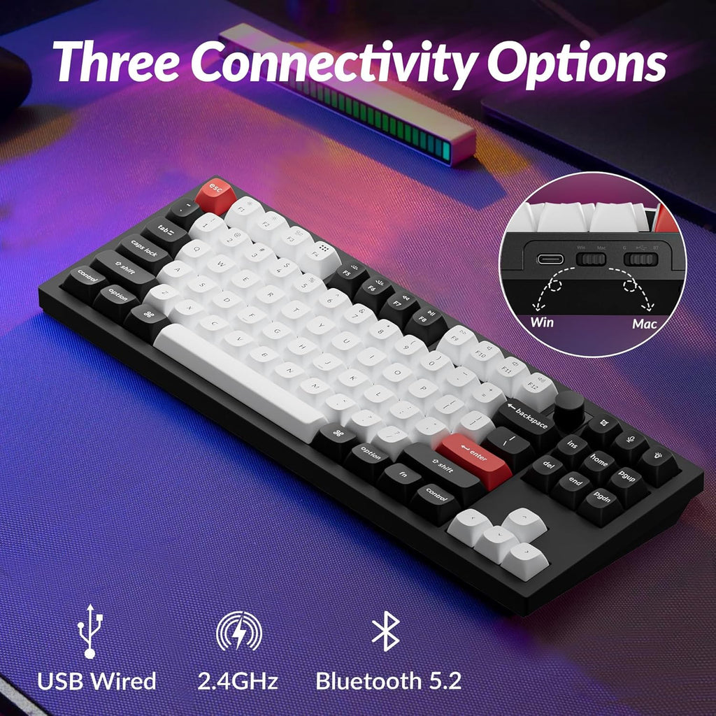 Keychron Q3 HE Wireless Custom Keyboard, 2.4 GHz/Bluetooth/Wired QMK Rapid Trigger 80% TKL Hot-Swappable Programmable RGB Gateron Double-Rail Magnetic Switches Gaming for Mac Windows, Carbon Black