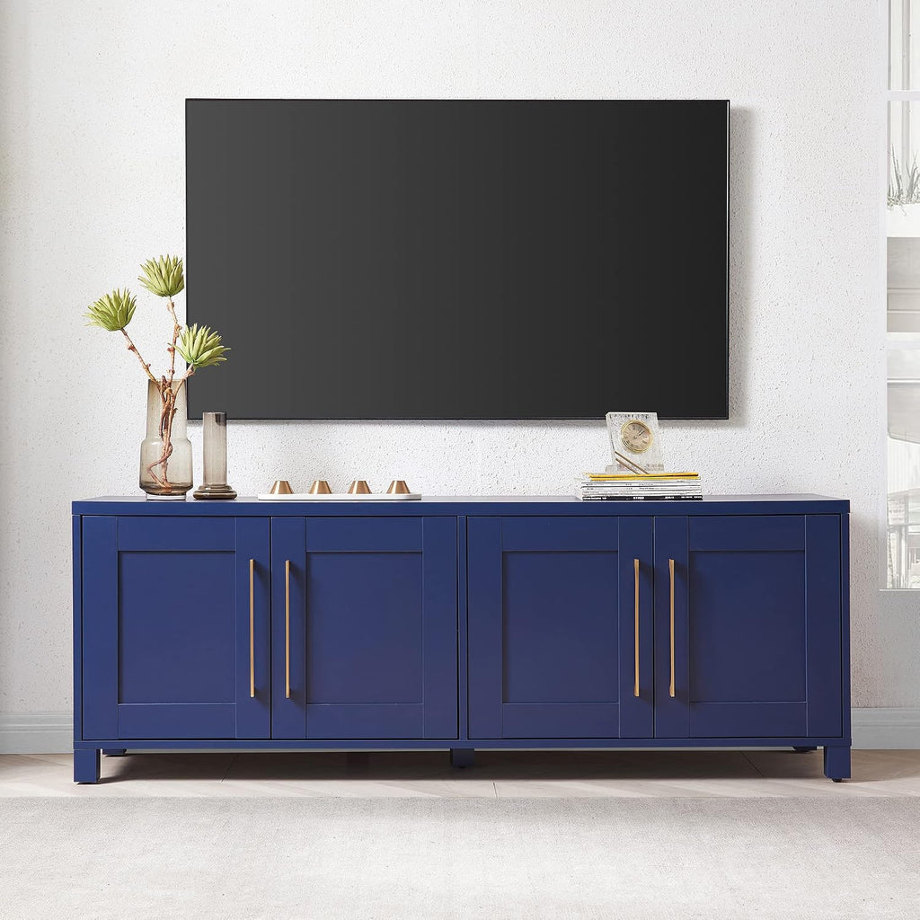Henn&Hart TV Stand for TVs up to 75' with 2 Concealed Storage Cabinets with an Adjustable Shelf for Living Room, Family Room, or Office, Navy