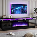 PRETZI 70' Modern Fireplace TV Stand with 36' Electric Fireplace for TVs Up to 80 inch, Luxury LED Light Entertainment Center with High Gloss Cabinet, TV Consoles for Living Room, Black