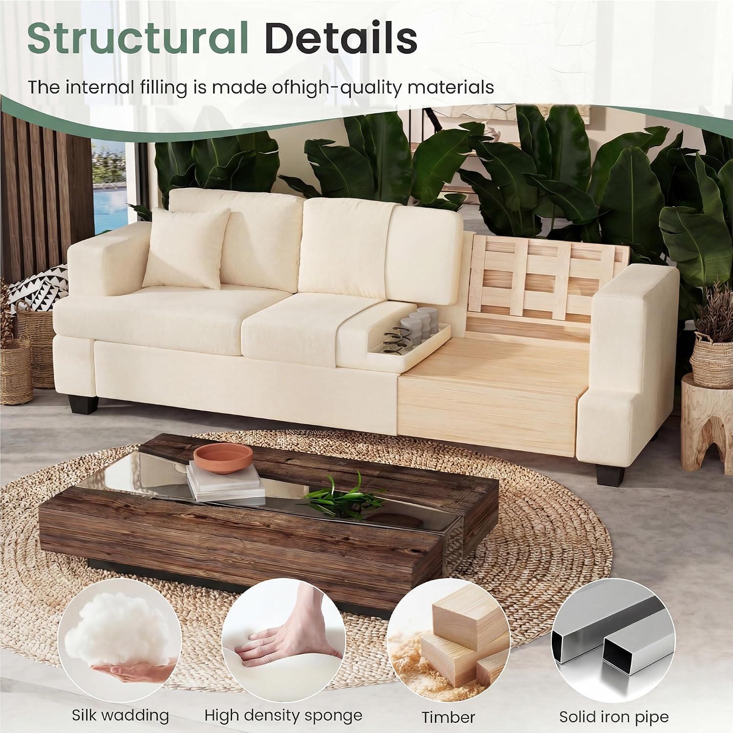 YOUDENOVA Sofa, 2 Piece Set Comfy Couch, 3 Seater & Loveseat Sofa with Deep Seats, Modern Sleeper Couch for Living Room, Beige Chenille