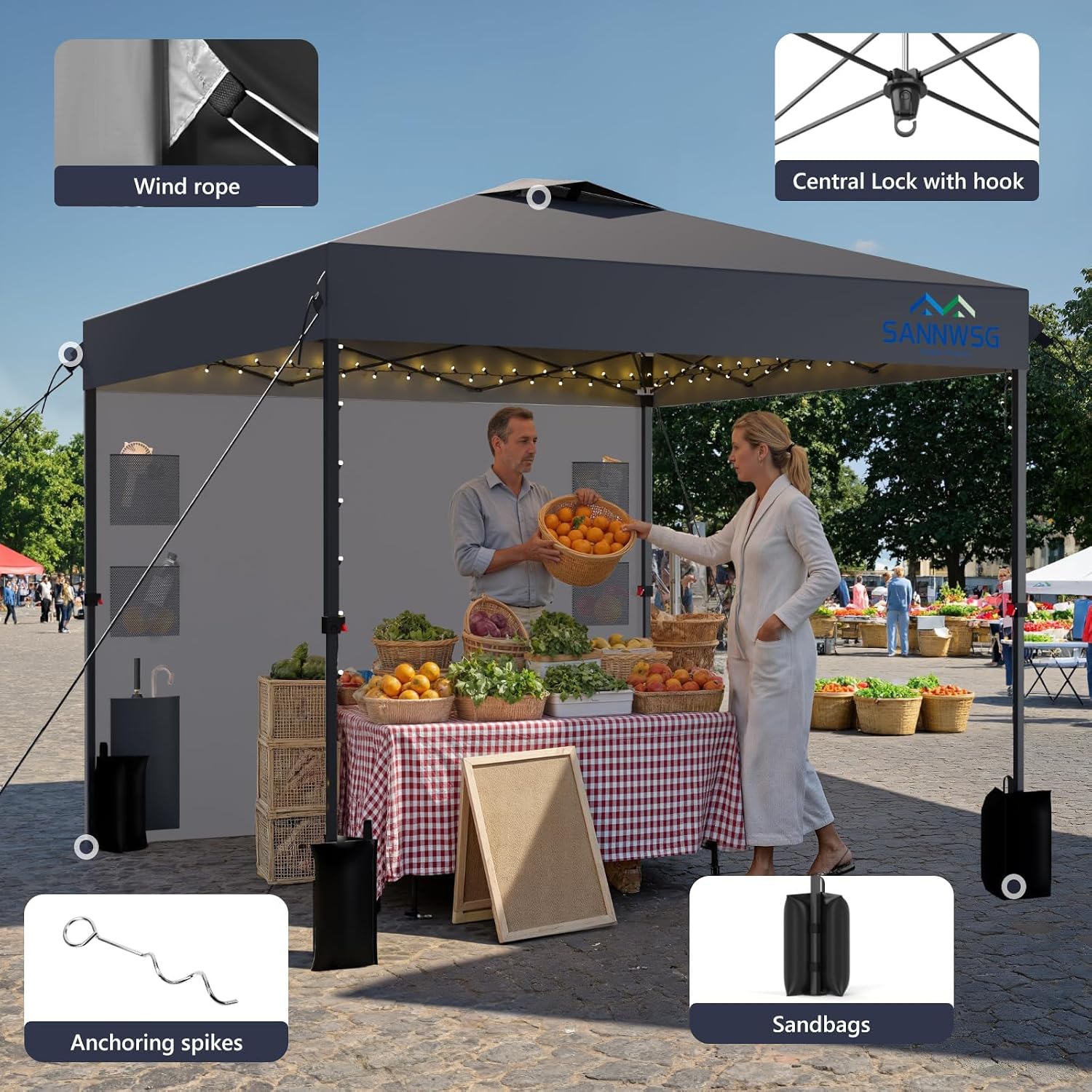 10X10 Pop Up Canopy Tent,Removable Pockets Sidewall for Extra Storage,Easy Up Canopy,Heavy Duty One Person Set Up Event Tent,Grey