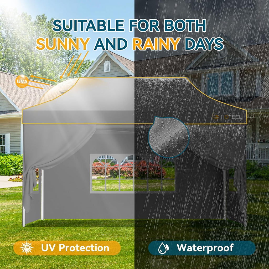 Hoteel 10x15 Pop Up Canopy Tent Heavy Duty with 4 Sidewalls, Waterproof Party Tent, Easy Set-up Commercial Instant Tents with Roller Bag & Sandbags, Hexagonal Leg (1-Year Warranty)